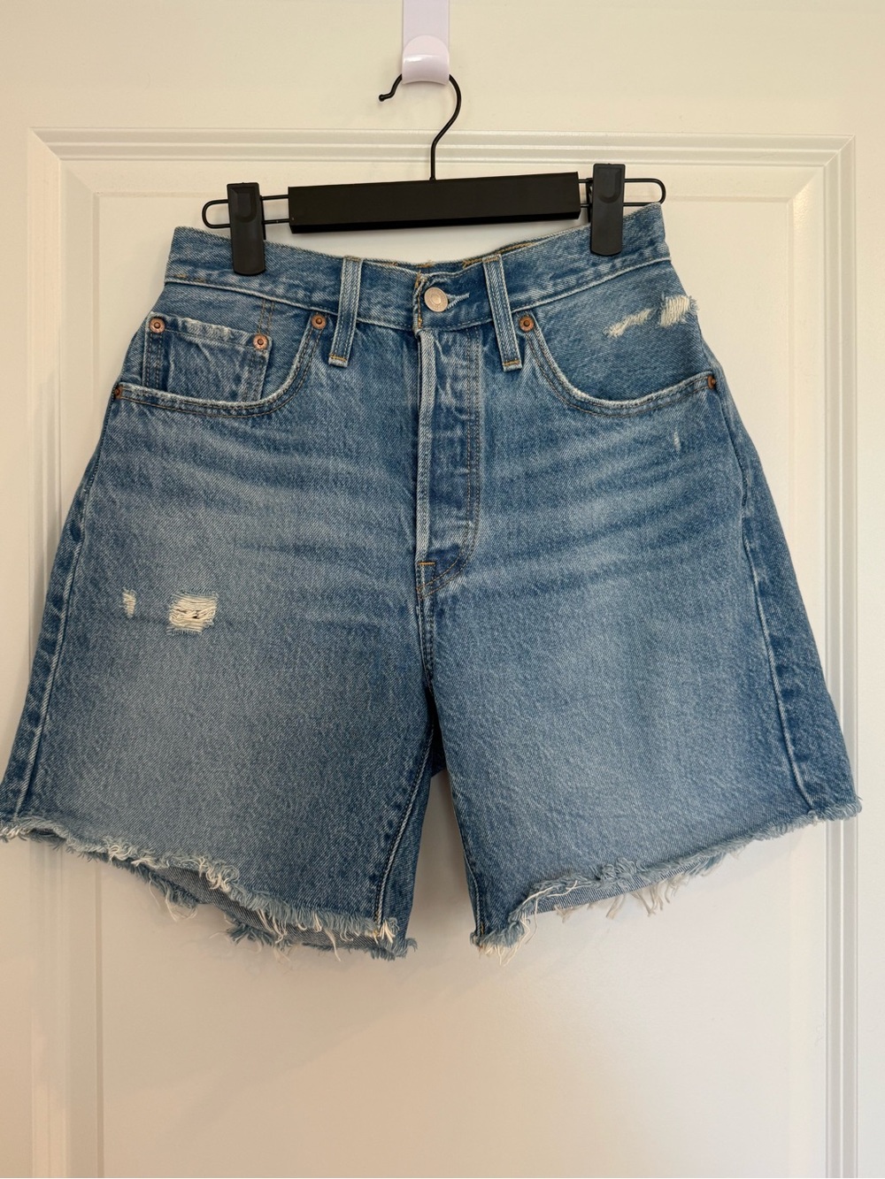Levi's Premium 501 Mid-Thigh Denim Cutoff Shorts-Medium Wash